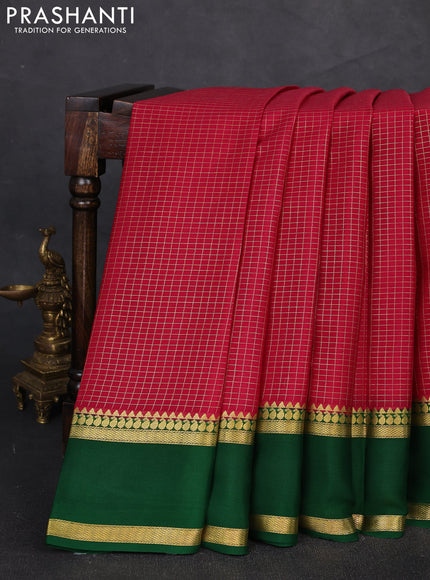 Pure mysore silk saree dark pink and green with allover zari woven checked pattern and zari woven border