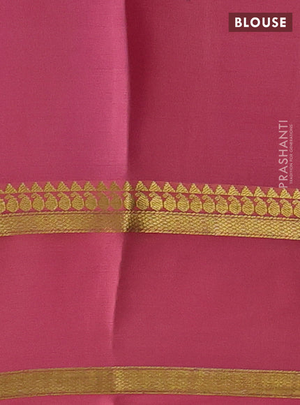 Pure mysore silk saree blue and peach pink with allover zari woven checked pattern and zari woven border