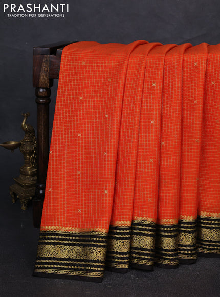 Pure mysore silk saree orange and coffee brown with allover zari checks & buttas and zari woven border