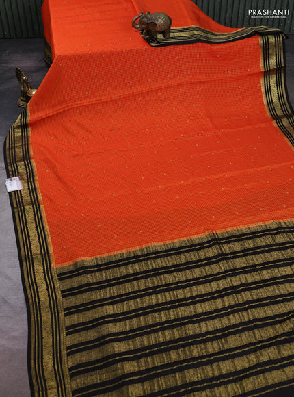 Pure mysore silk saree orange and coffee brown with allover zari checks & buttas and zari woven border