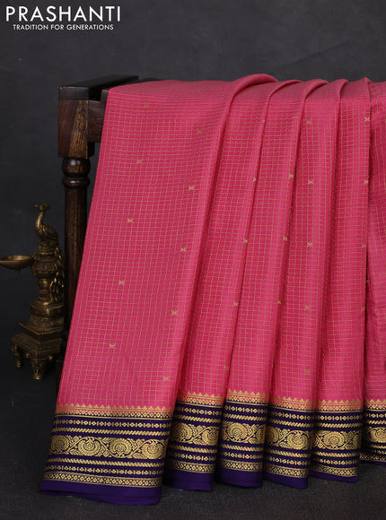 Pure mysore silk saree pink shade and violet with allover zari checks & buttas and zari woven border