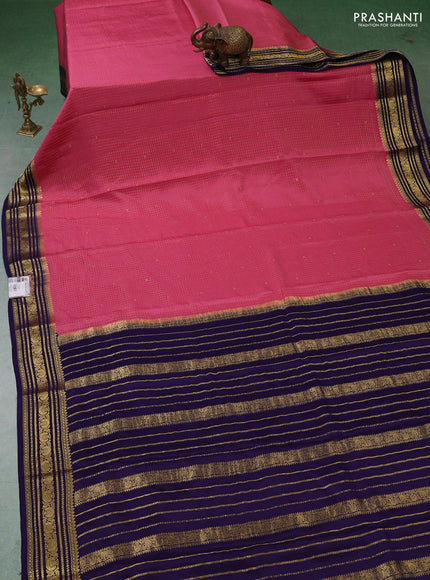 Pure mysore silk saree pink shade and violet with allover zari checks & buttas and zari woven border