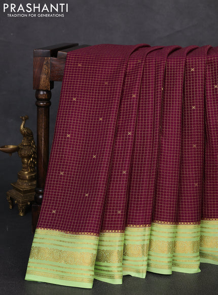Pure mysore silk saree wine shade and pista green with allover zari checks & buttas and zari woven border