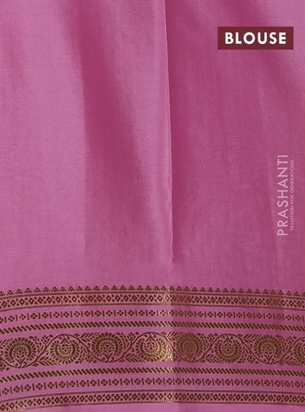 Pure mysore silk saree bottle green and light pink with allover zari checks & buttas and zari woven border