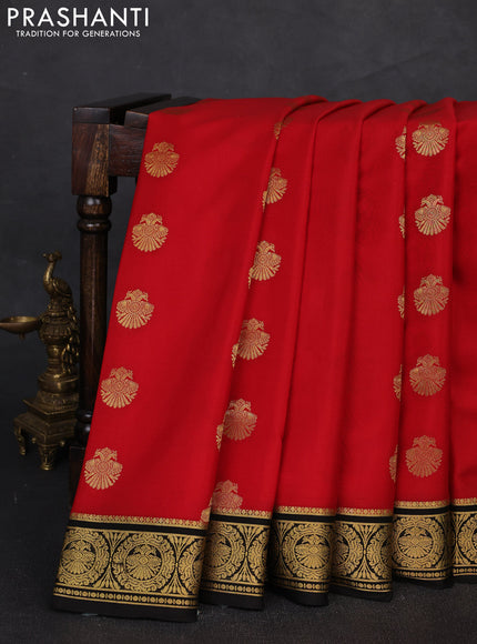 Pure mysore silk saree red and black with zari woven buttas and zari woven border
