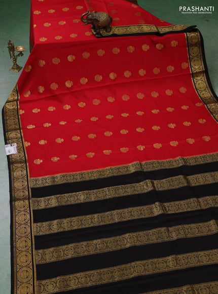 Pure mysore silk saree red and black with zari woven buttas and zari woven border