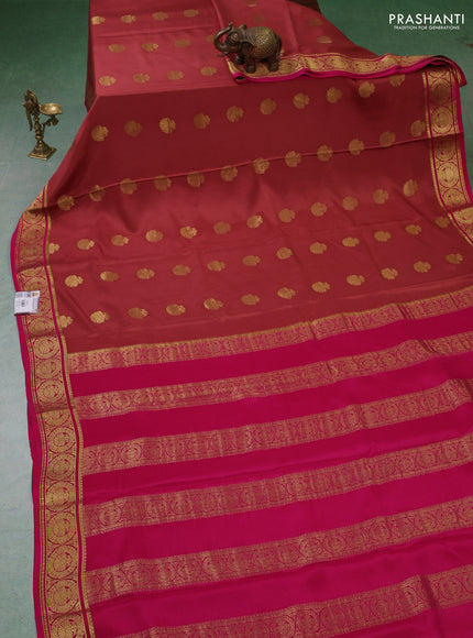 Pure mysore silk saree dark peach and pink with zari woven buttas and zari woven border