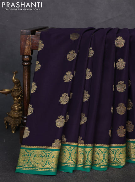 Pure mysore silk saree jamun shade and green with zari woven buttas and zari woven border