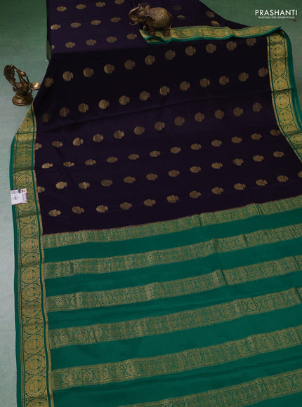 Pure mysore silk saree jamun shade and green with zari woven buttas and zari woven border