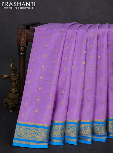Pure mysore silk saree lavender and cs blue with allover zari checks & buttas and zari woven border