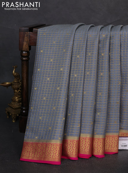 Pure mysore silk saree grey and pink with allover zari checks & buttas and zari woven border