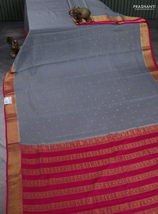 Pure mysore silk saree grey and pink with allover zari checks & buttas and zari woven border