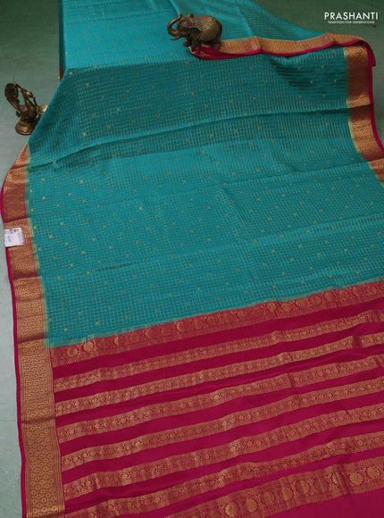Pure mysore silk saree teal green and pink with allover zari checks & buttas and zari woven border