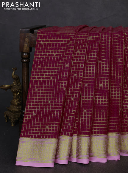 Pure mysore silk saree dark pink and light pink with allover zari checks & buttas and zari woven border