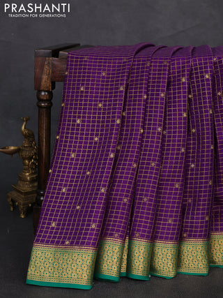 Pure mysore silk saree violet and green with allover zari checks & buttas and zari woven border