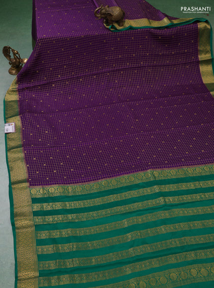 Pure mysore silk saree violet and green with allover zari checks & buttas and zari woven border