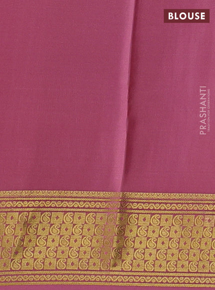 Pure mysore silk saree bottle green and mauve pink with allover zari checks & buttas and zari woven border