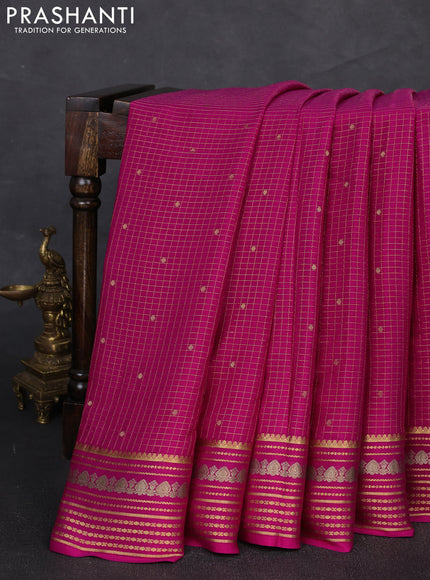 Pure mysore silk saree magenta pink with allover zari checks & buttas and zari woven border