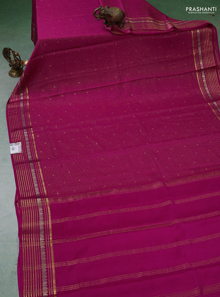 Pure mysore silk saree magenta pink with allover zari checks & buttas and zari woven border
