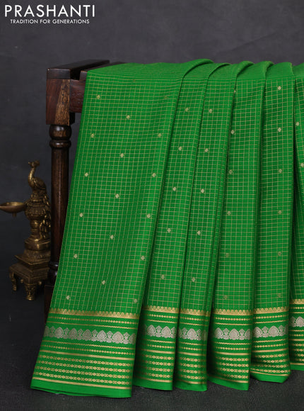 Pure mysore silk saree green with allover zari checks & buttas and zari woven border