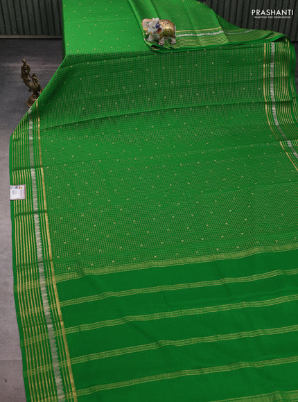 Pure mysore silk saree green with allover zari checks & buttas and zari woven border