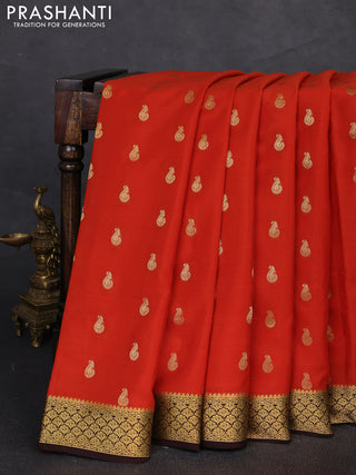 Pure mysore silk saree rustic orange and coffee brown with zari woven buttas and zari woven border