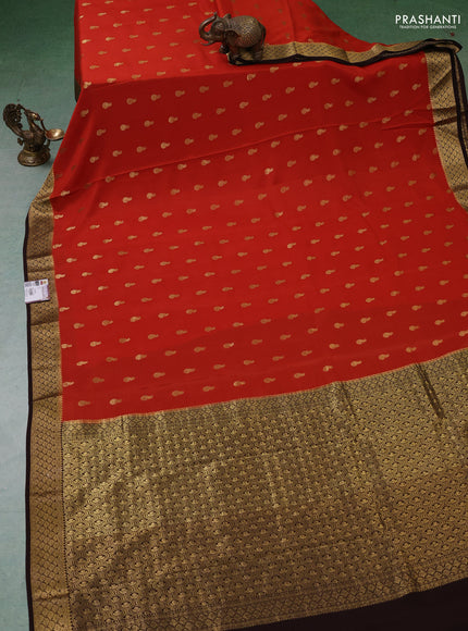 Pure mysore silk saree rustic orange and coffee brown with zari woven buttas and zari woven border