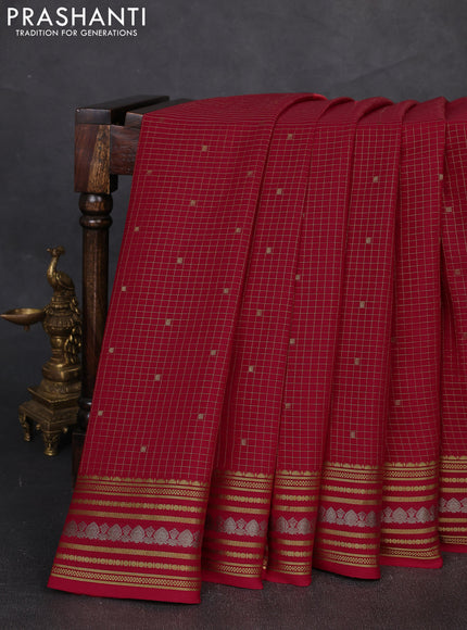 Pure mysore silk saree dark pink with allover zari checks & buttas and zari woven border