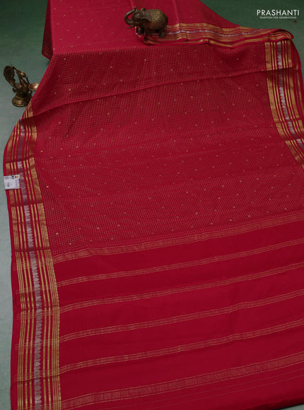 Pure mysore silk saree dark pink with allover zari checks & buttas and zari woven border