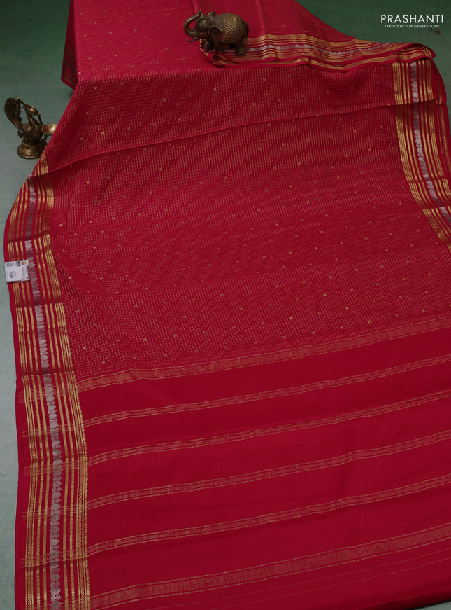 Pure mysore silk saree dark pink with allover zari checks & buttas and zari woven border