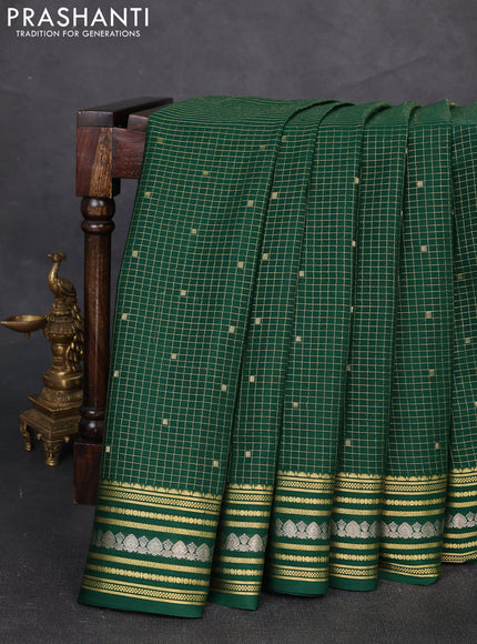 Pure mysore silk saree dark green with allover zari checks & buttas and zari woven border