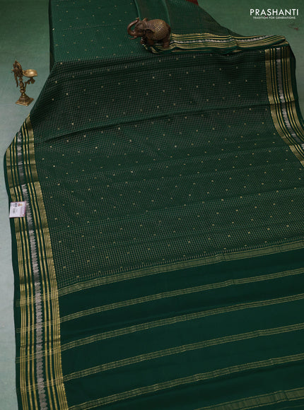 Pure mysore silk saree dark green with allover zari checks & buttas and zari woven border