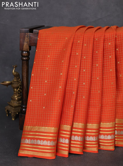Pure mysore silk saree rustic orange with allover zari checks & buttas and zari woven border
