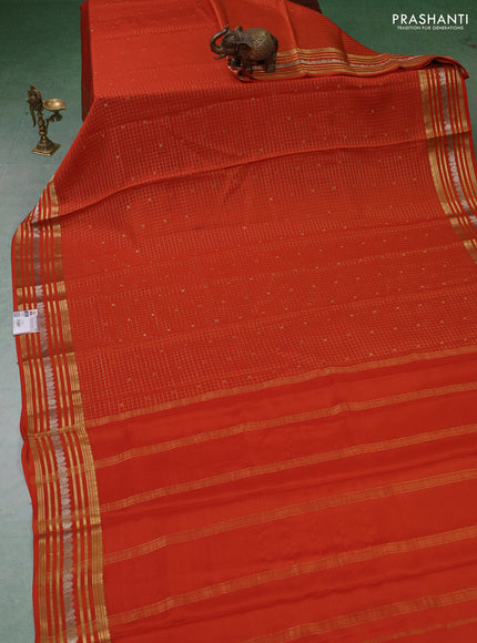Pure mysore silk saree rustic orange with allover zari checks & buttas and zari woven border