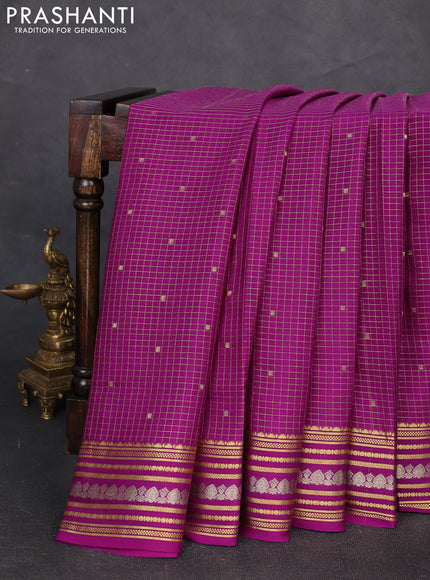 Pure mysore silk saree purple with allover zari checks & buttas and zari woven border