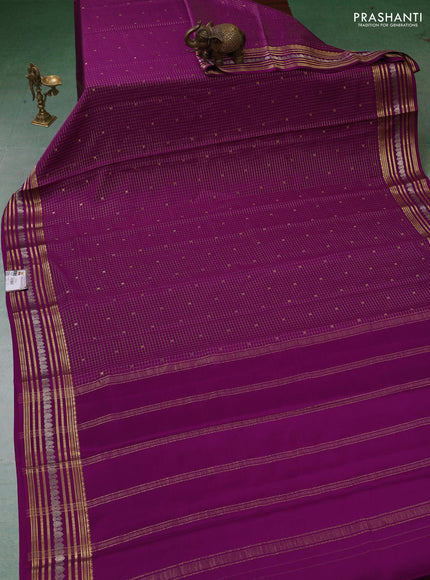 Pure mysore silk saree purple with allover zari checks & buttas and zari woven border