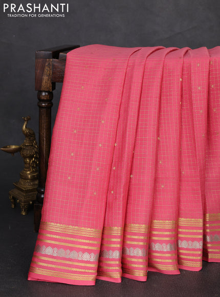Pure mysore silk saree peach pink with allover zari checks & buttas and zari woven border