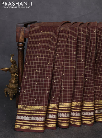 Pure mysore silk saree coffee brown with allover zari checks & buttas and zari woven border