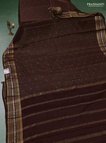 Pure mysore silk saree coffee brown with allover zari checks & buttas and zari woven border