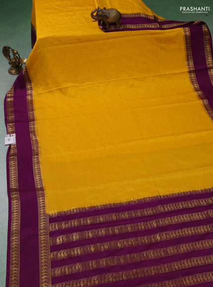Pure mysore silk saree yellow and purple with allover zari checks & buttas and rettapet zari woven border