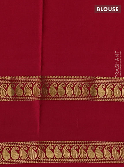 Pure mysore silk saree bottle green and dark pink with allover zari checks & buttas and rettapet zari woven border