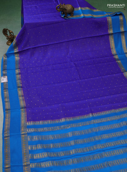 Pure mysore silk saree blue and cs blue with allover zari checks & buttas and rettapet zari woven border