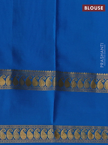 Pure mysore silk saree blue and cs blue with allover zari checks & buttas and rettapet zari woven border