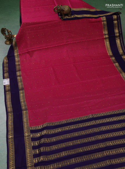 Pure mysore silk saree magenta pink and deep violet with allover zari checks & buttas and rettapet zari woven border