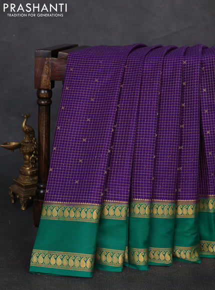 Pure mysore silk saree violet and green with allover zari checks & buttas and rettapet zari woven border