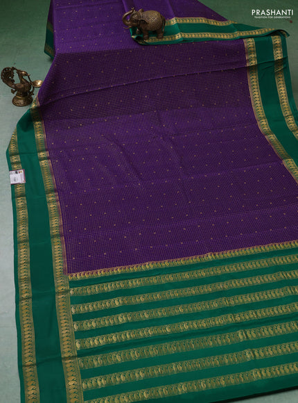 Pure mysore silk saree violet and green with allover zari checks & buttas and rettapet zari woven border