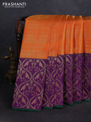 Orange & Purple Pure Kanchipuram silk saree