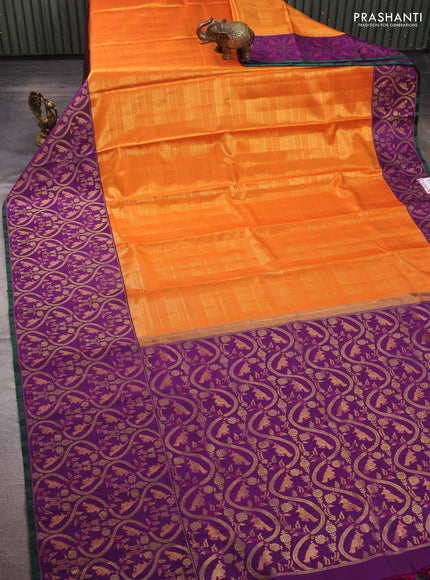 Orange & Purple Pure Kanchipuram silk saree