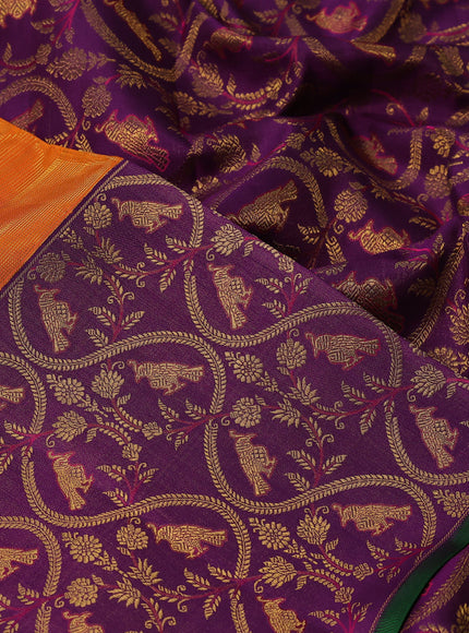 Orange & Purple Pure Kanchipuram silk saree