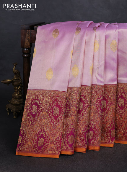 Lilac & Purple Pure Kanchipuram Tissue Silk Saree Brocade Border